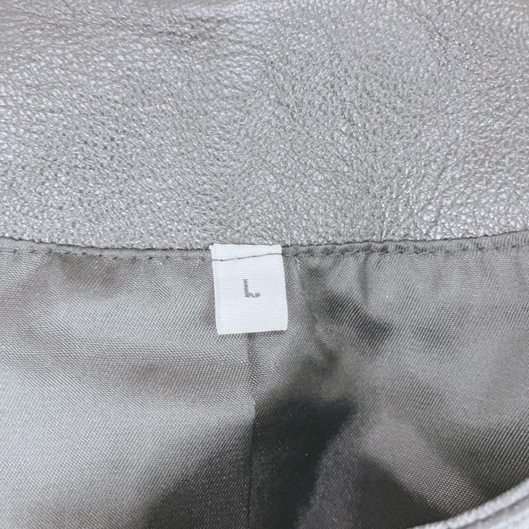 ◇無印良品【L/XL】セットアップ　ノーカラー　レザージャケット　スカート　古着