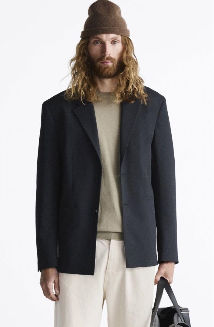 ZARA STRAIGHT FIT ブレザー ネイビーブルー 新品