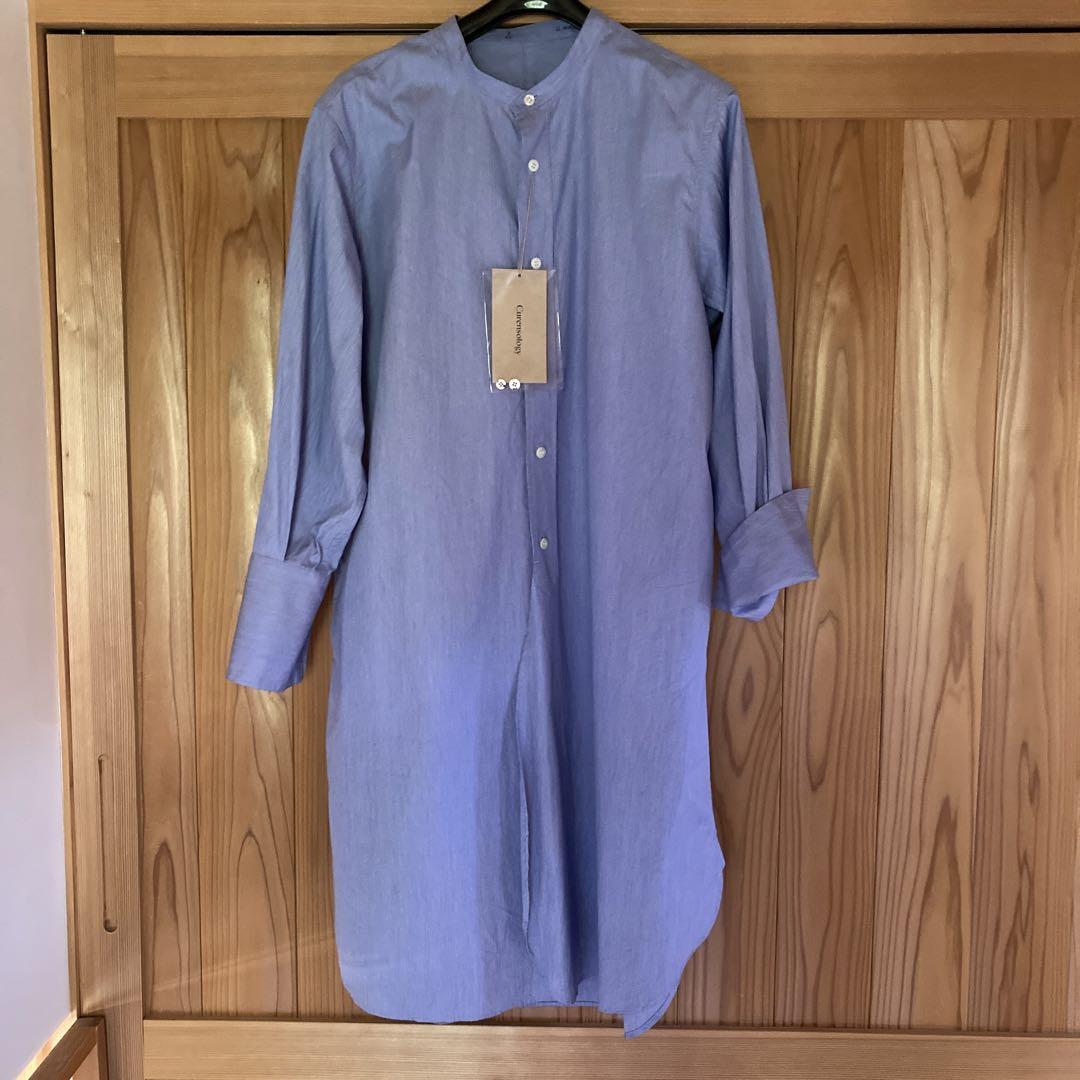 Curensology バンドカラー　ワンピース　サックス85