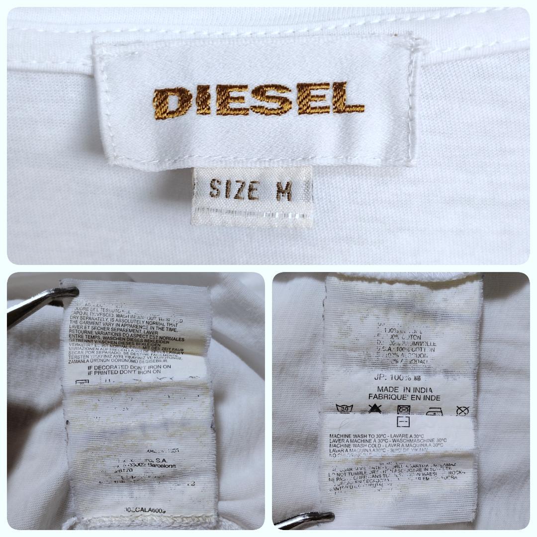 DIESEL☆Tシャツ　半袖　コットン　ビッグロゴ　プリント　スタッズ　白　M
