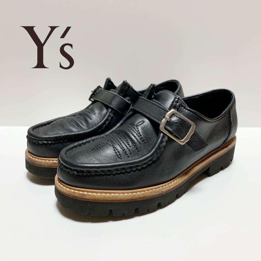 ☆良品 ワイズ Y's ストラップ レザー チロリアン シューズ 黒 日本製