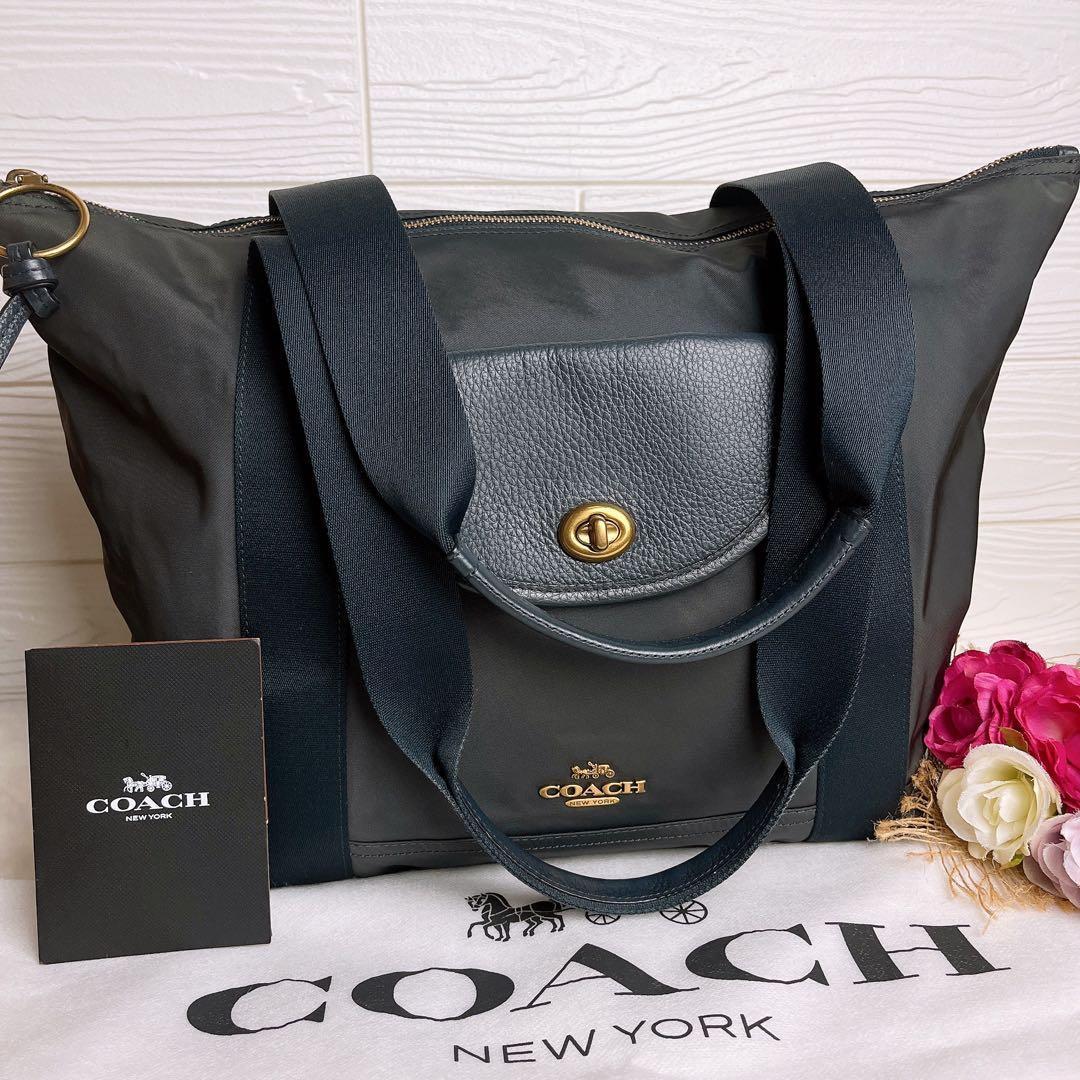極美品☆COACHコーチ トートバッグ ナイロン 大容量 A4収納 ネイビー