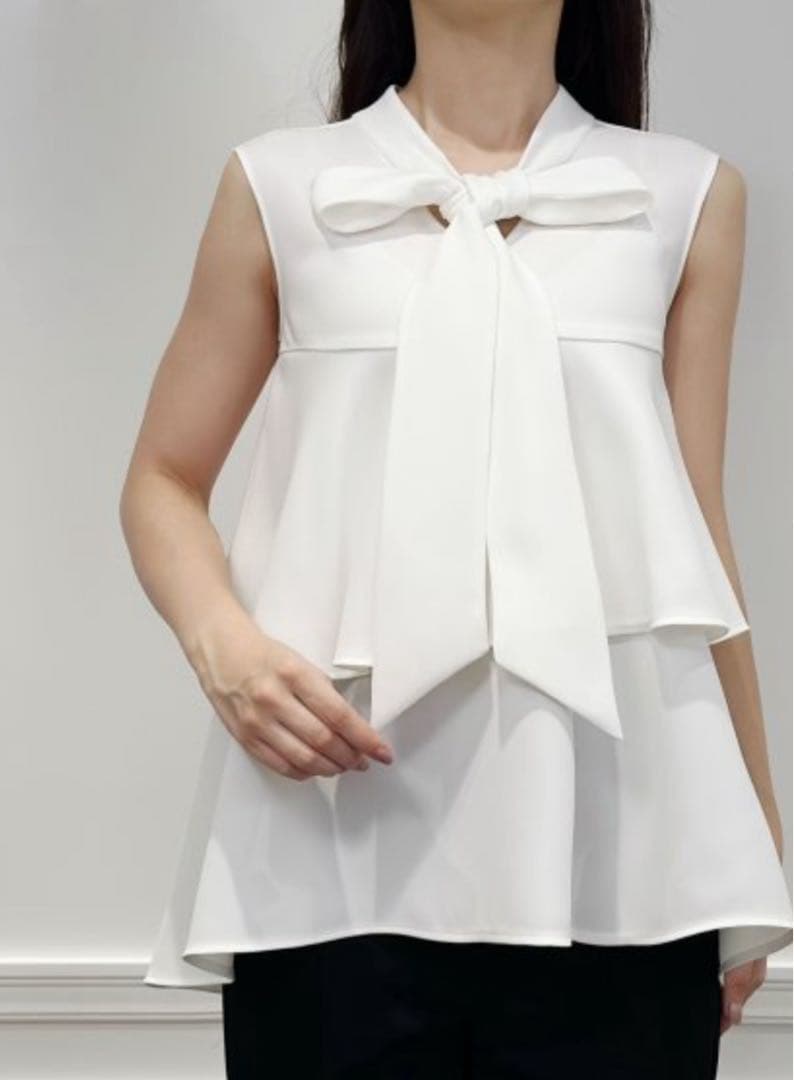AVENIRETOILE ボウタイリボンティアードブラウス白34
