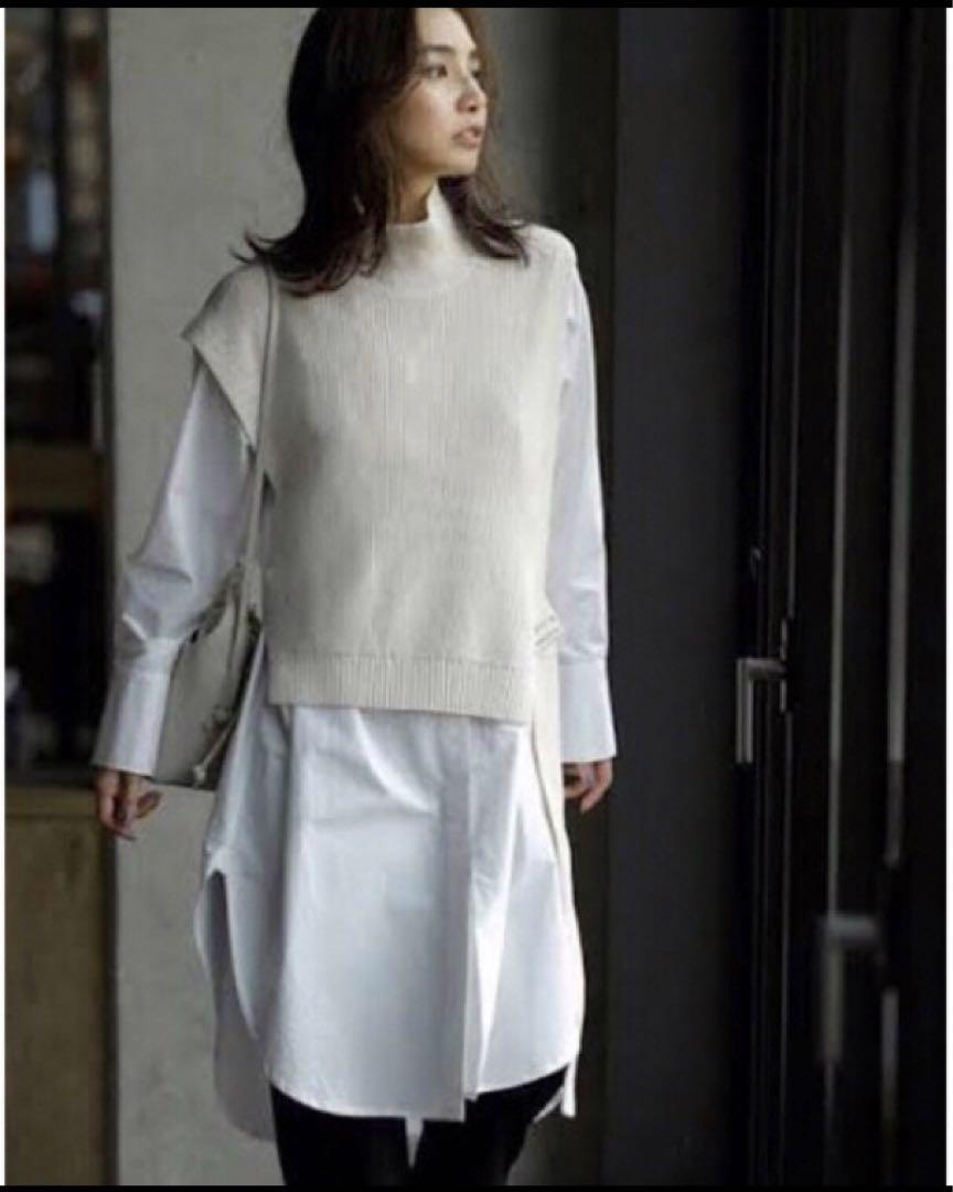 FRAY I.D - 新品タグ付 ニットベストロングシャツ 白 FRAYI.Dの