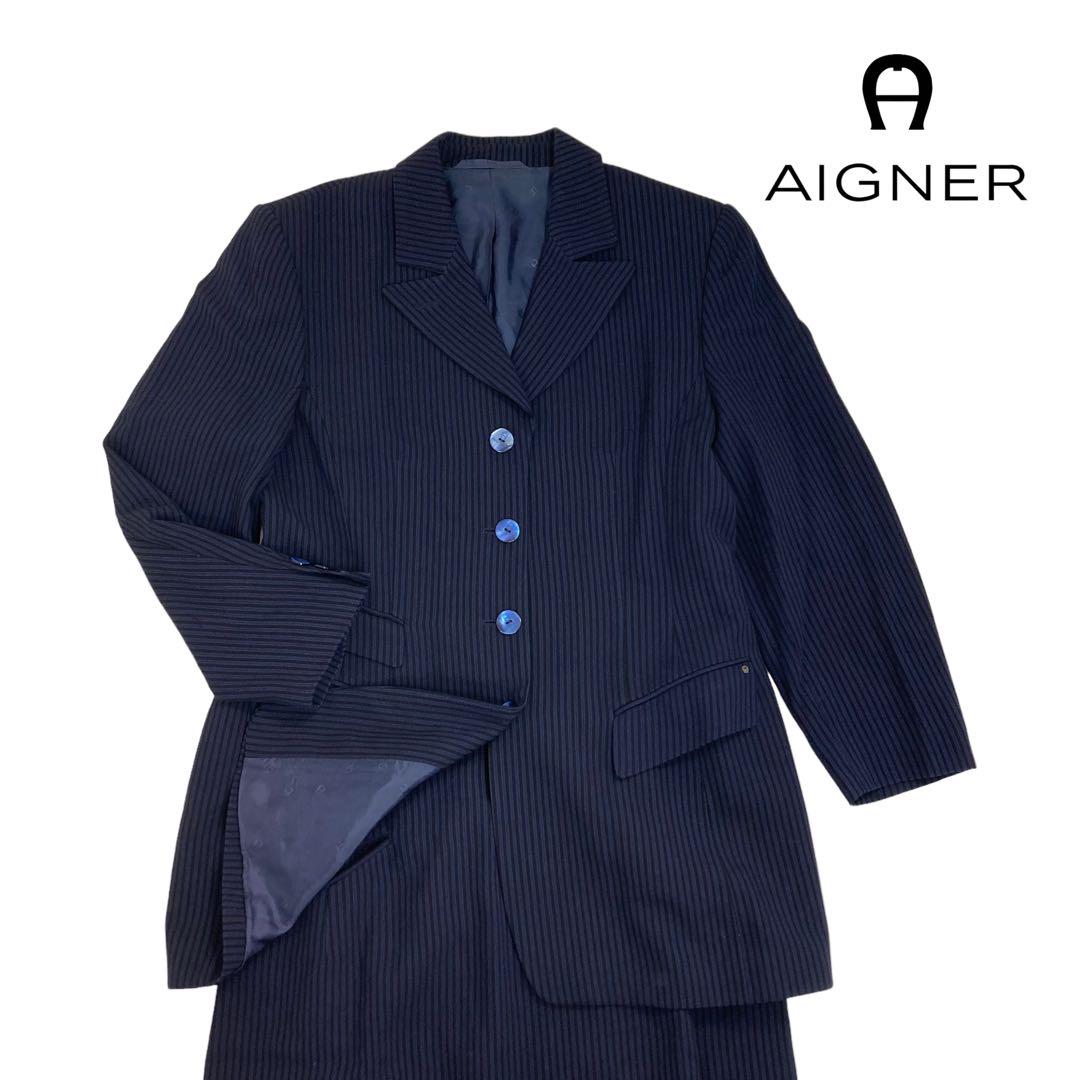 03T334☆ AIGNER ロング丈 スーツ ストライプ セットアップ XL