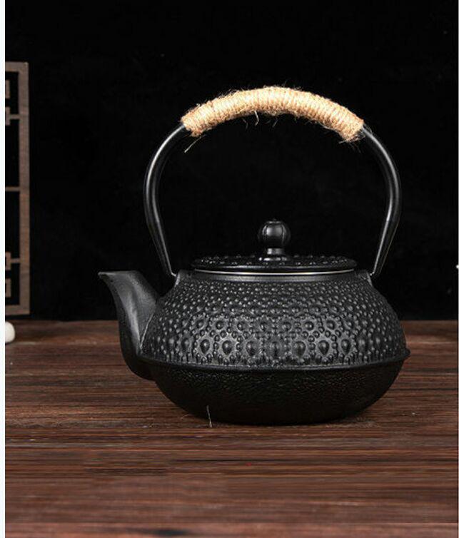 鋳鉄製 黒 ティーポット 麻ハンドルコーヒー・ティーカップ