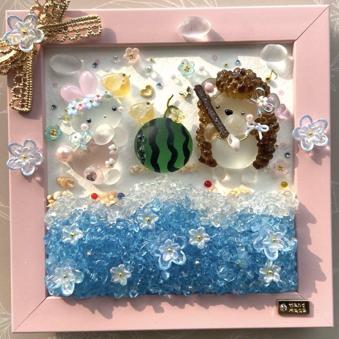 ♡花咲く海でハリー流スイカ割り♡ガラス シーグラスアート ハリネズミ うさぎ 夏