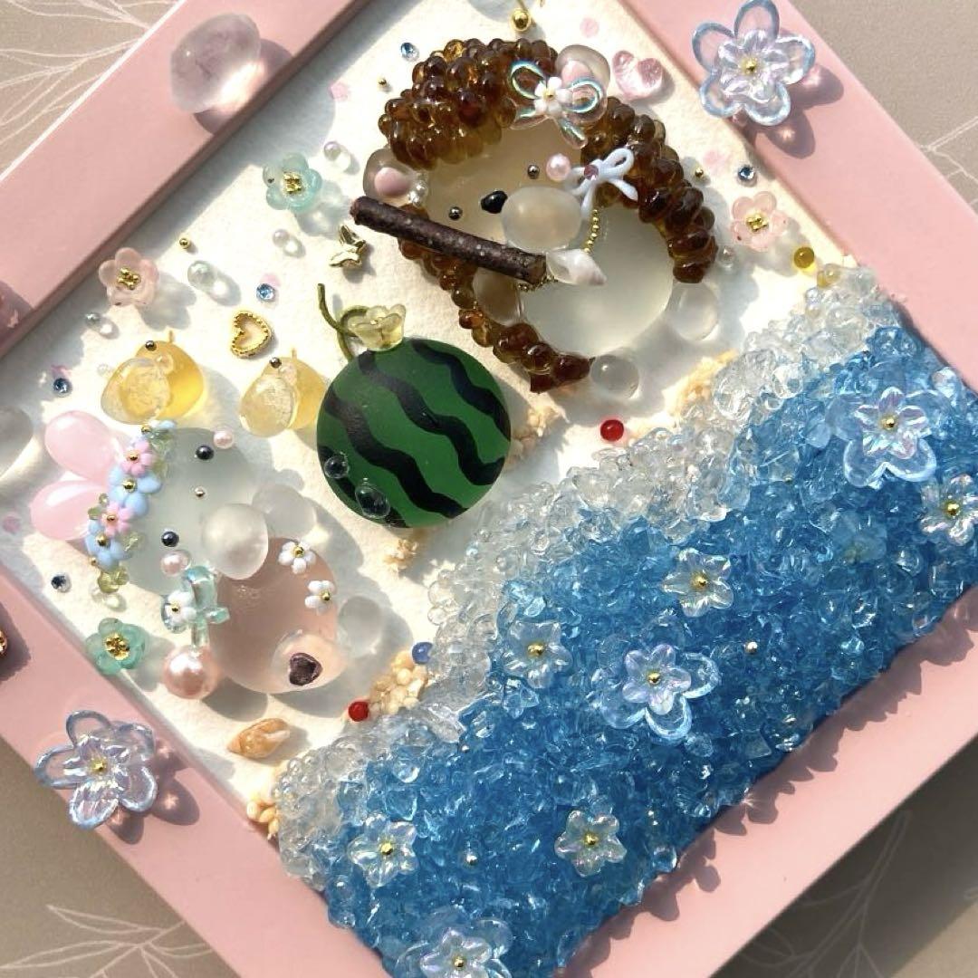 ♡花咲く海でハリー流スイカ割り♡ガラス シーグラスアート ハリネズミ うさぎ 夏 ♡花咲く海でハリー流スイカ割り♡ガラス シーグラスアート