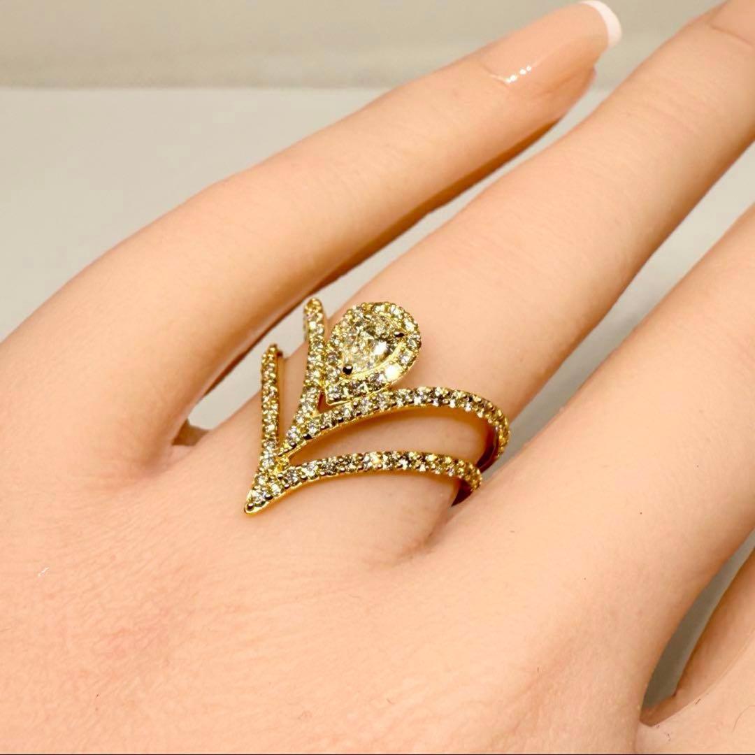 超豪華！ 本物 K18 天然ダイヤモンド ファッションリング