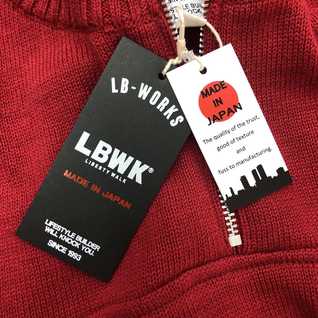 LIBERTY WALK トップス ハーフジップニット レッド 刺繍 ロゴ