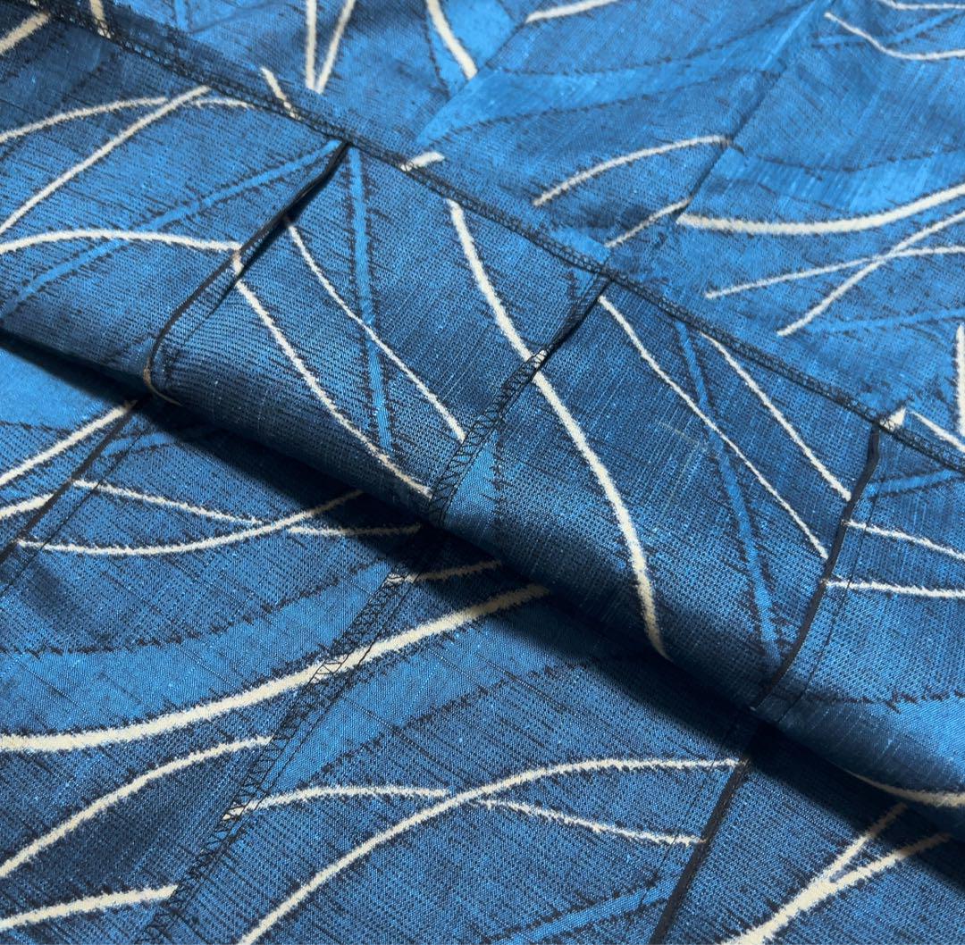 HH0702 紬 ワンピース ノースリーブ ブルー ハンドメイド 匿名