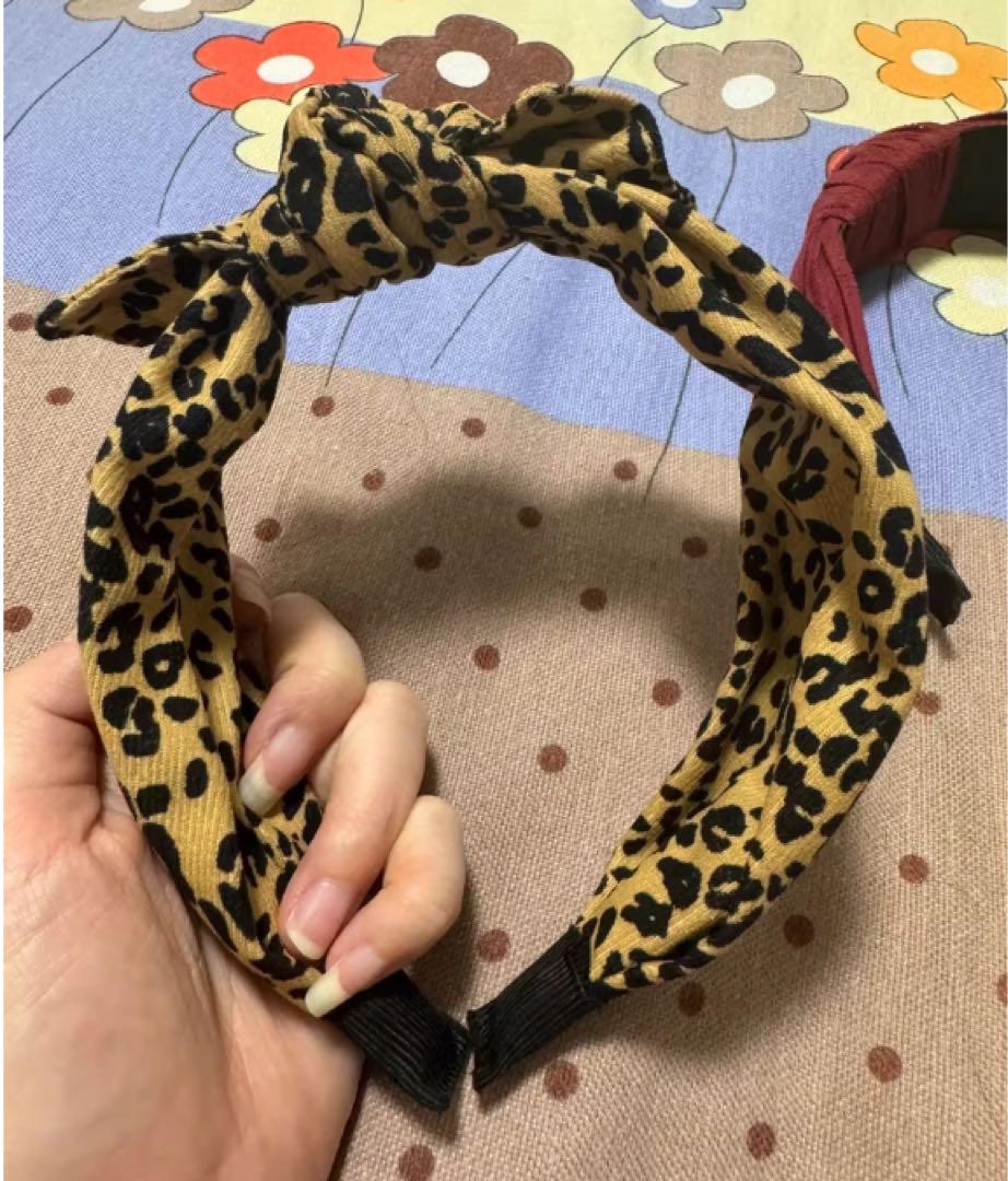 ヒョウ柄リボン付きヘアバンド