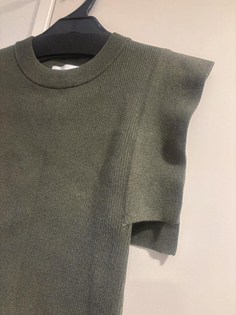 CLANE SQUARE SLEEVE KNIT TOPS カーキ