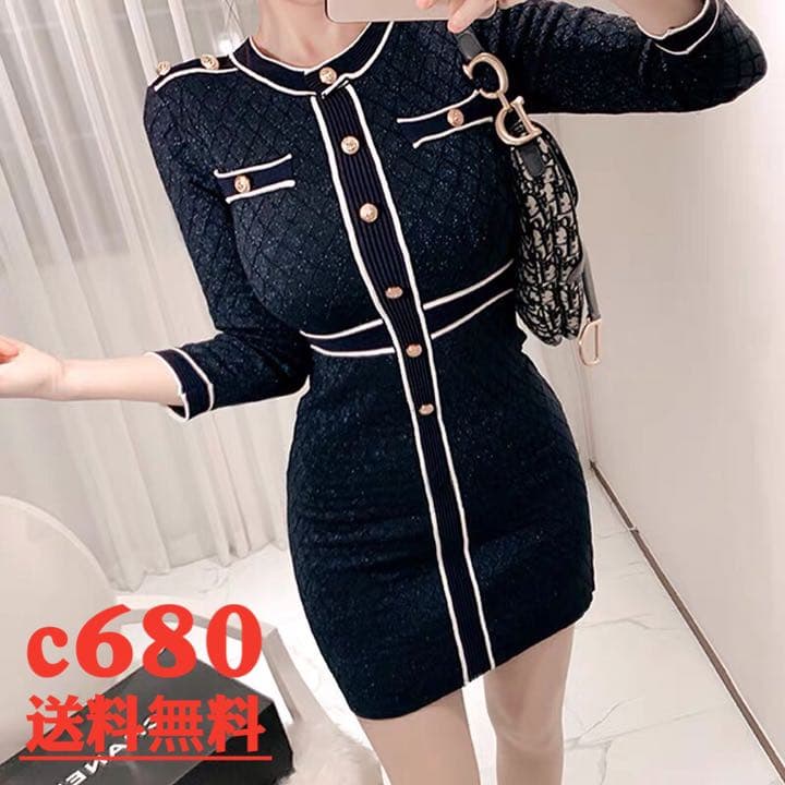 メルカリ ワンピースドレス ニットワンピース タイトワンピース ミニ丈c680 ひざ丈ワンピース 4 990 中古や未使用のフリマ