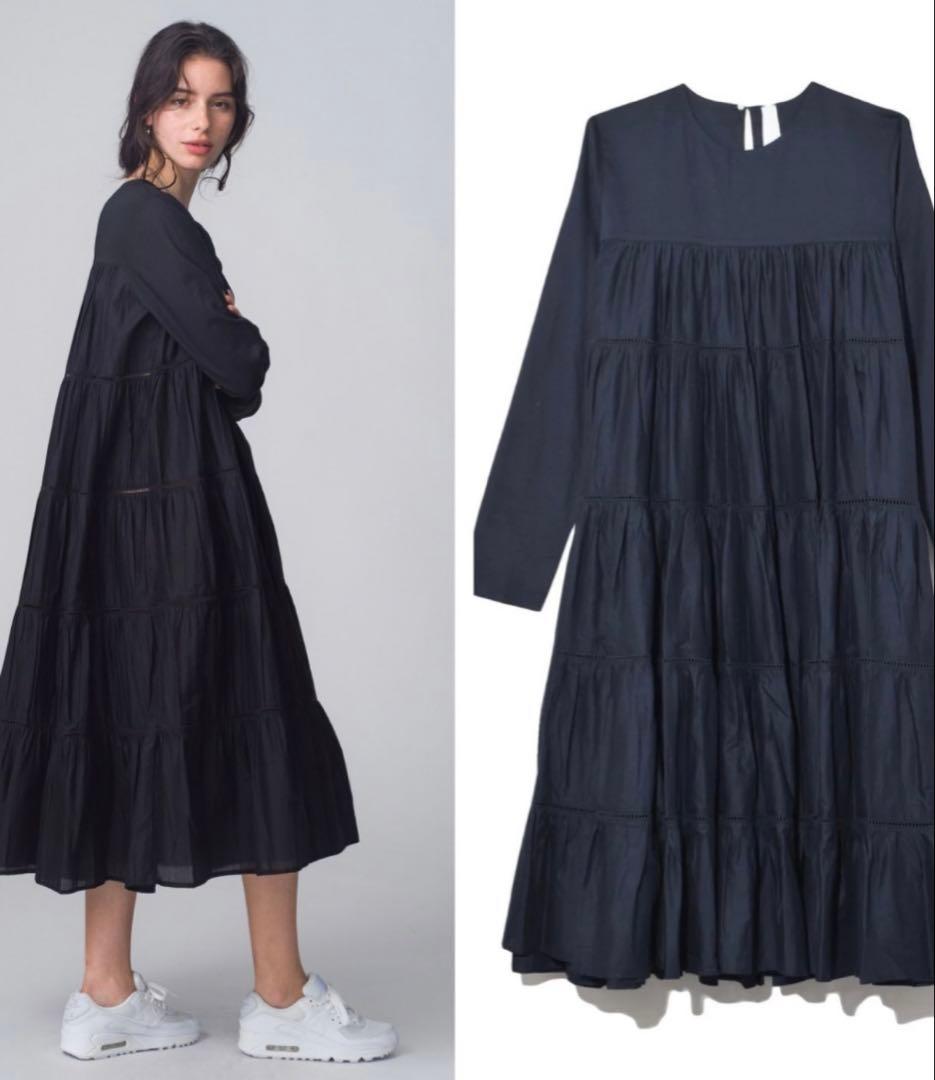 Merlette ネイビー ティアードドレス 長袖S・merlette