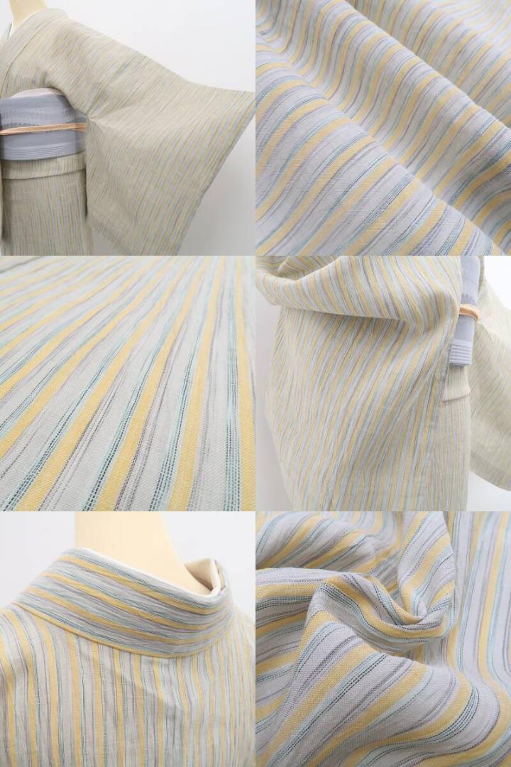 新品 BANKAN 縦縞 洗える夏着物 麻 仕付け糸付 小千谷縮 5971