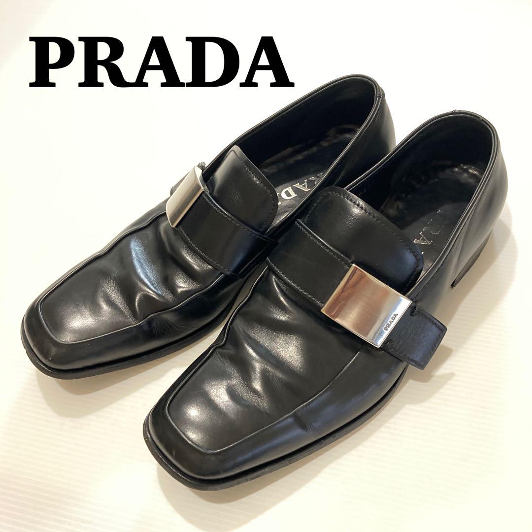 希少☆PRADA プラダ 革靴 レザー ローファー ロゴプレート