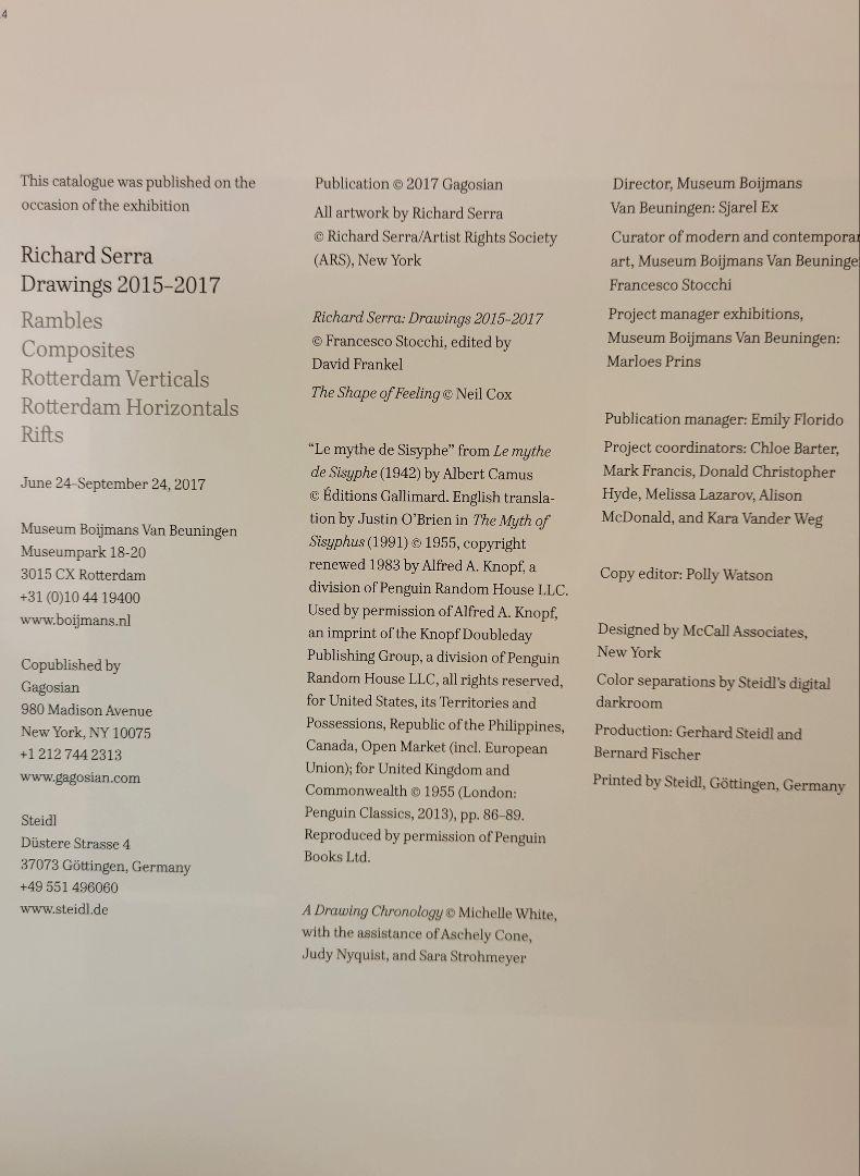 【絶版】Richard Serra　Drawings 2015-2017