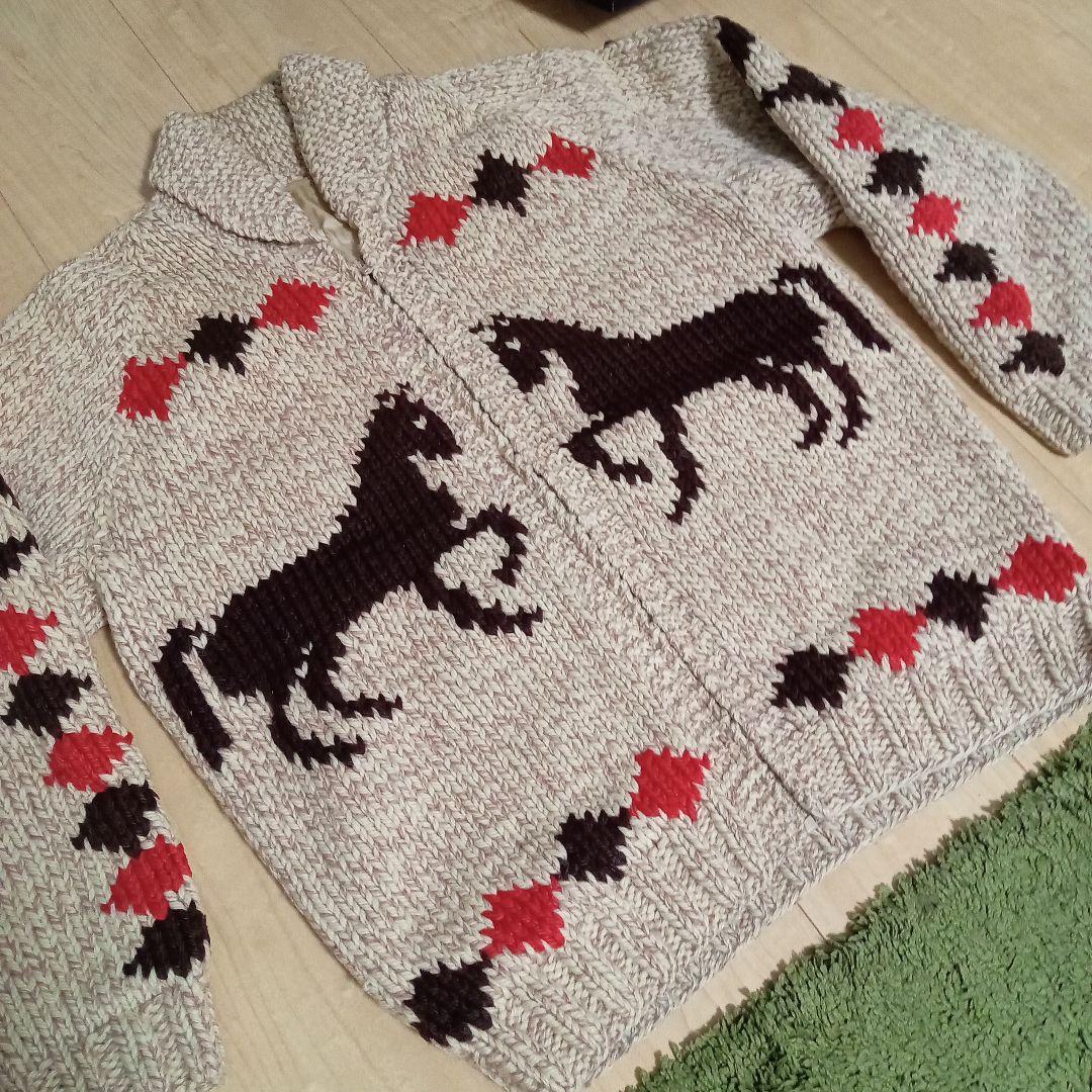 60's vintageヴィンテージ ホース馬柄カウチン セーターニット 古着