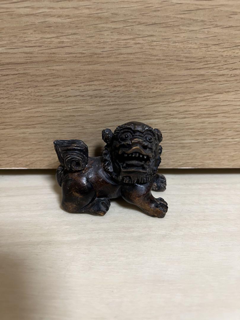 木彫り 獅子 シーサー 彫刻 フィギュア 置物 当時物 縁起物