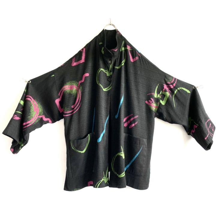 希少80s90s USA製 羽織りジャケット ハーフコート 黒赤青古着