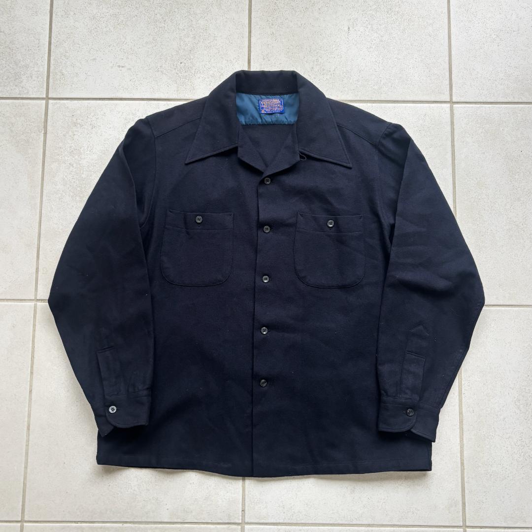 70s ウールシャツ ネイビー Pendleton ペンドルトン L 単色無地L・PENDLETON