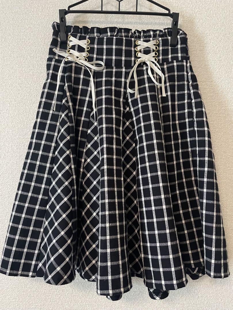Amavelフレアスカート セット チェック柄 リボン付き まとめ売り