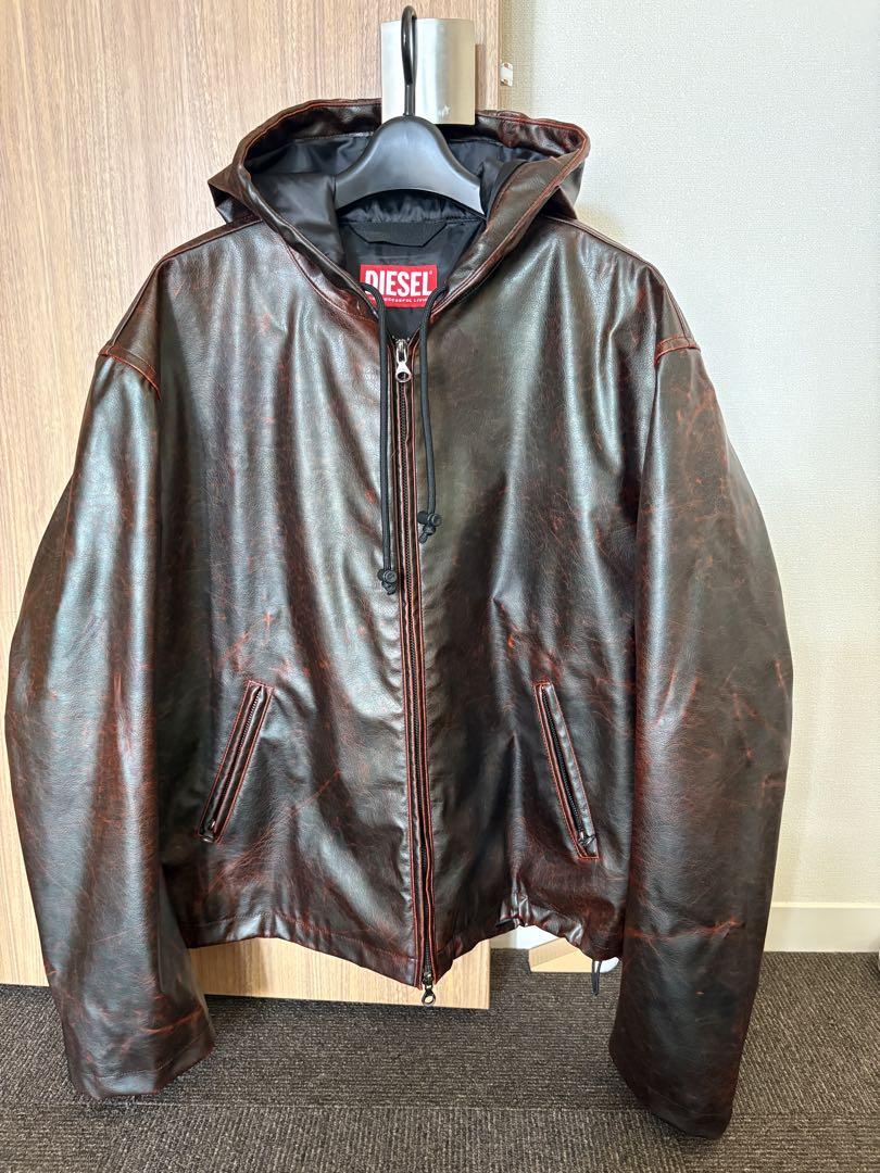 2025新作　DIESEL 定価118800 フェイクレザーフード付きジャケット