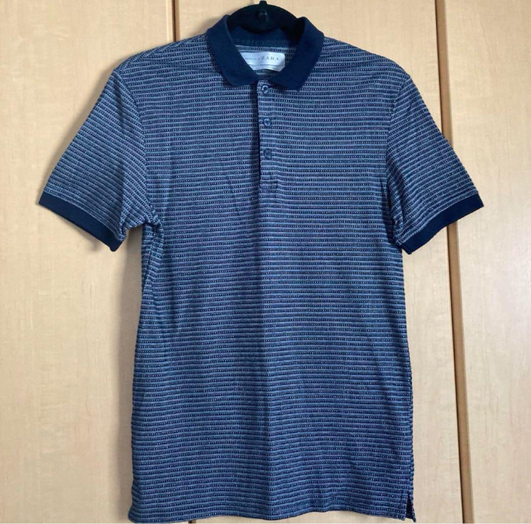 【現金特価】 ZARA ザラ メンズ 紺 ネイビー クールビズ ポロシャツ 半袖 トップス