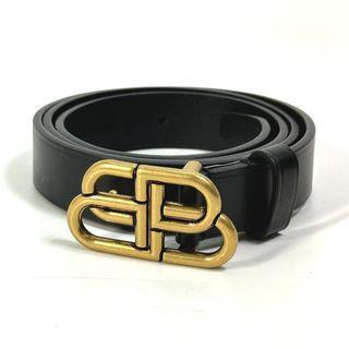 BALENCIAGA バレンシアガ レザー ベルト BBロゴプレート ブラウン