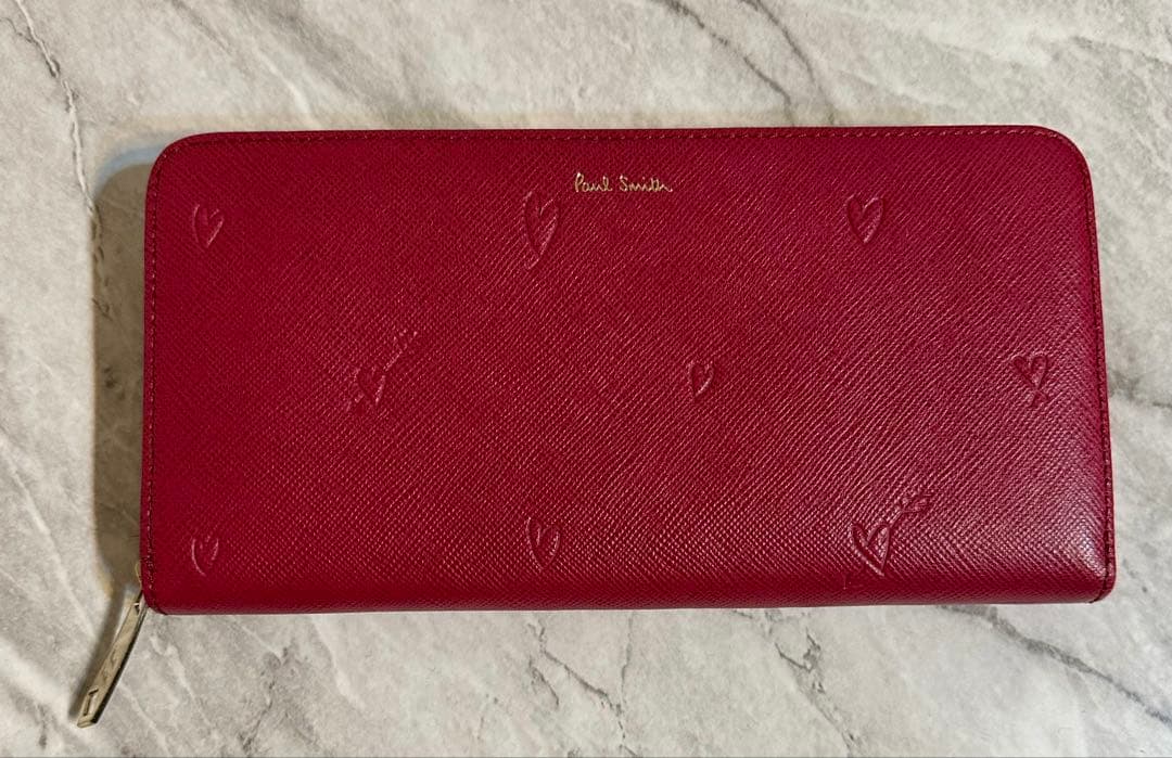 ポールスミス スミシーハート 型押しレザー ラウンドジップ 長財布Paul Smith