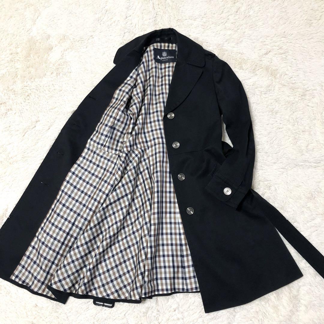 美品✨Aquascutum ステンカラーコート クラブチェック ベルト付き