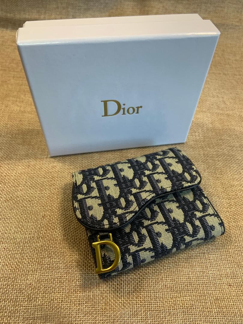 Dior 三つ折り財布 ネイビー/ベージュ