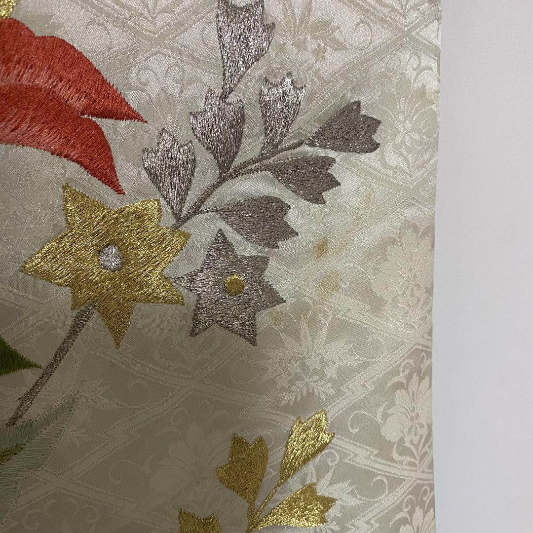 4k2695 着物 正絹 袷 訪問着 刺繍 青 金色 銀色 赤 白 紫 花柄