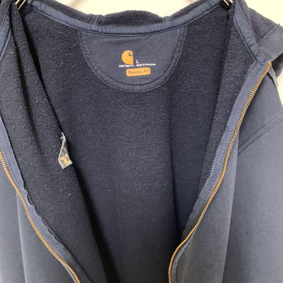 古着 carhartt カーハート パーカー 企業 刺繍 フルジップ 紺色 L
