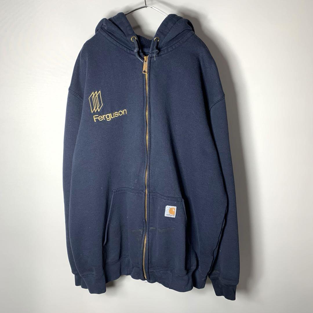 古着 carhartt カーハート パーカー 企業 刺繍 フルジップ 紺色 L