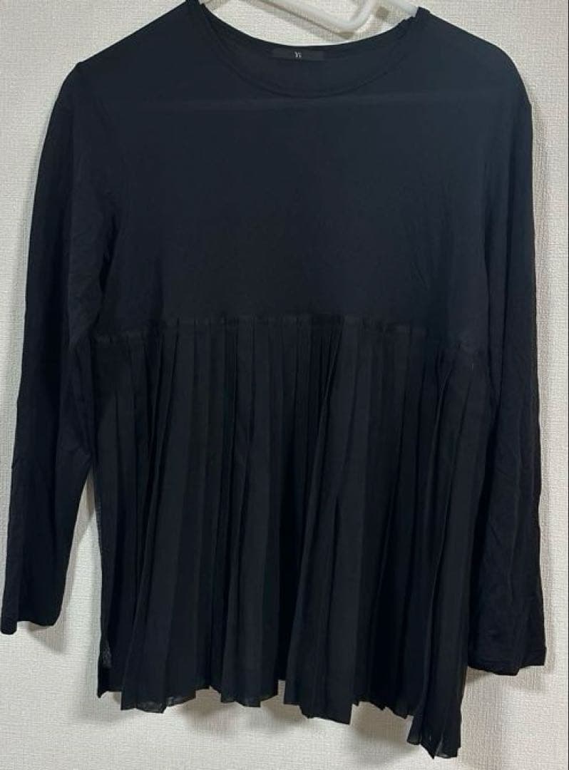 Y s ブラック 長袖 プリーツ トップス ワイズ ヨウジヤマモト 透け感 SIZE Y s