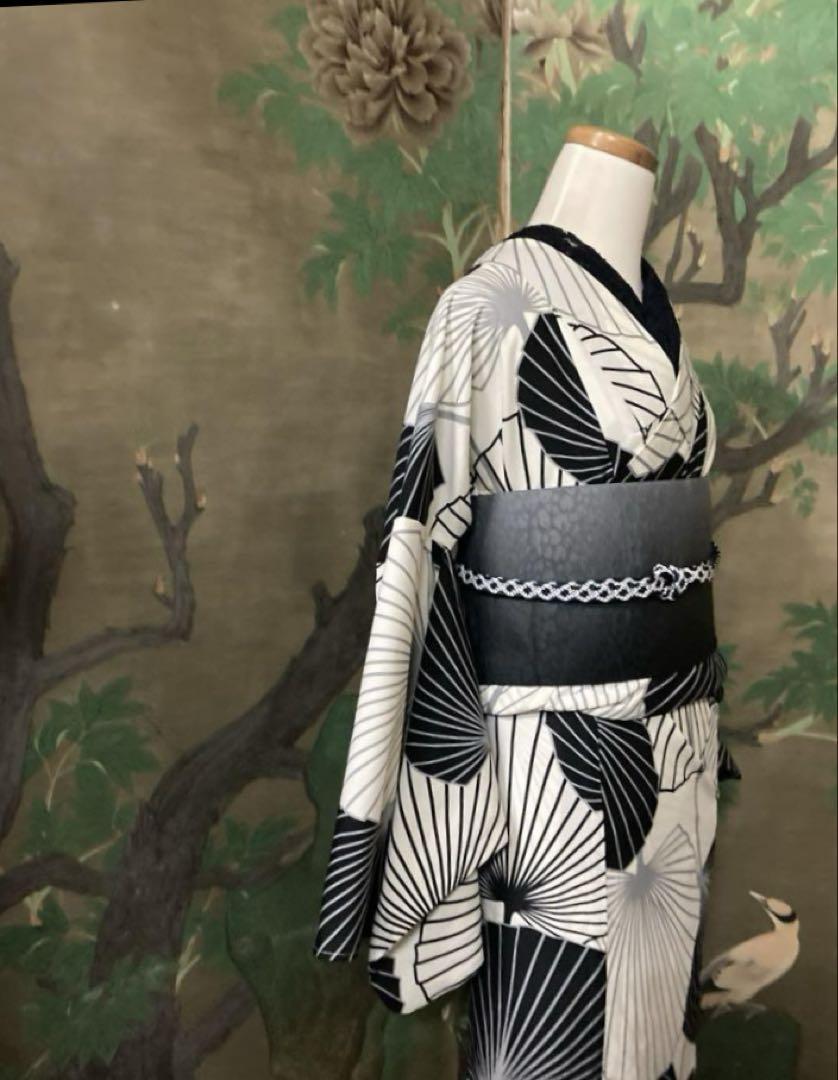 超歓迎された 新品モダンモノトーン ハス葉柄 和小物3点セットセオアルファの 着物・浴衣