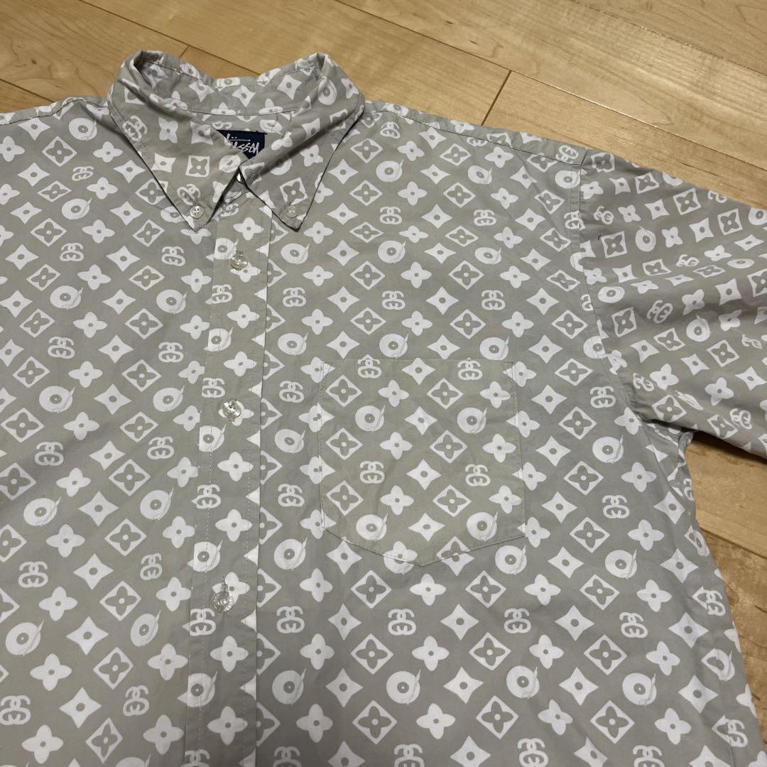 OLD STUSSY ステューシー 90s 総柄 USA 半袖シャツ 紺タグ L