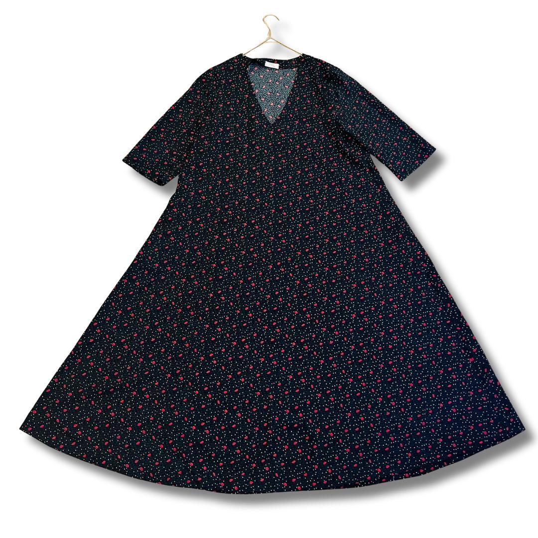 美品 メイルパリ 花柄 ワンピース 黒 M フランス製 Aライン