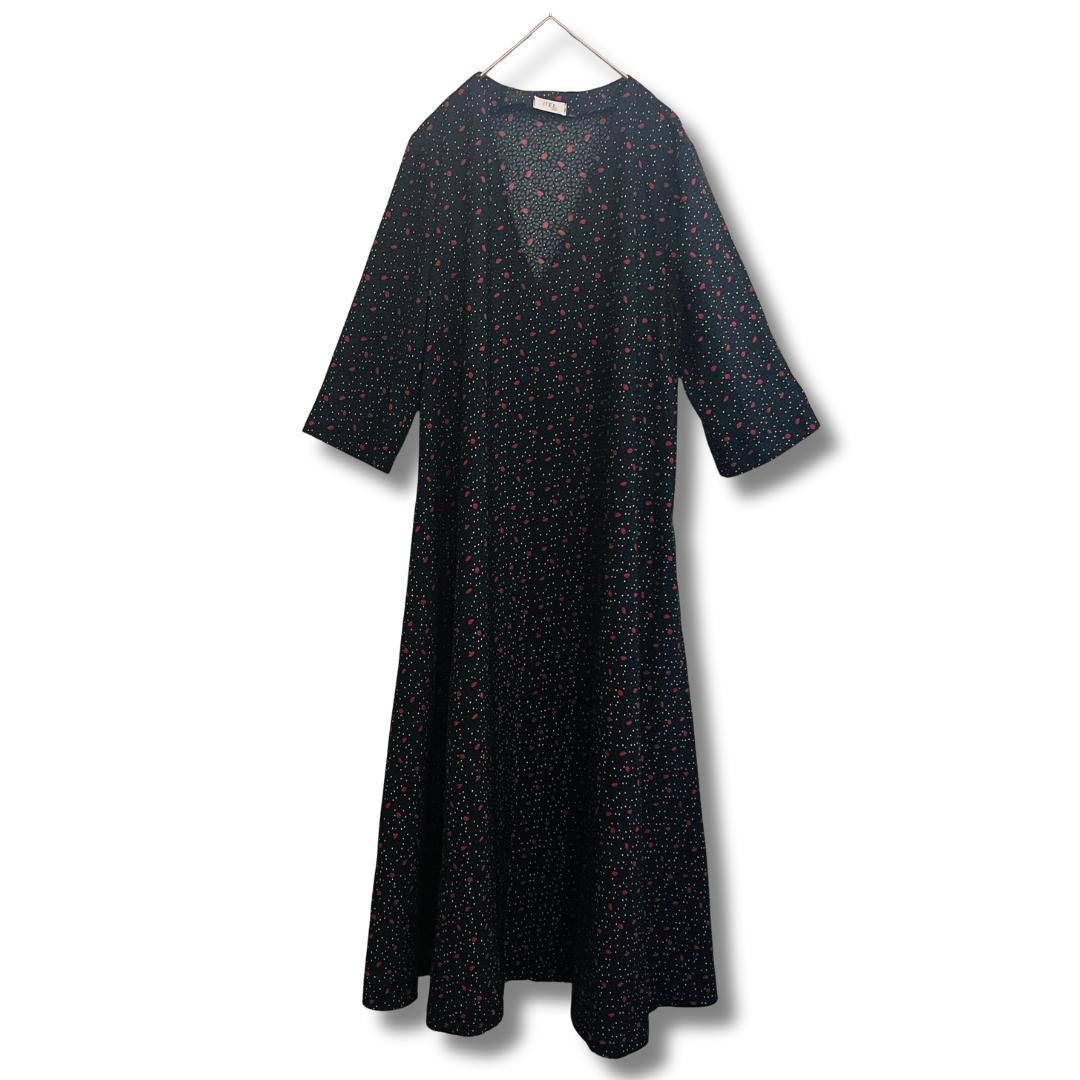 美品 メイルパリ 花柄 ワンピース 黒 M フランス製 Aライン