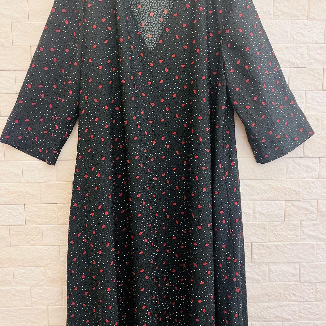 美品 メイルパリ 花柄 ワンピース 黒 M フランス製 Aライン