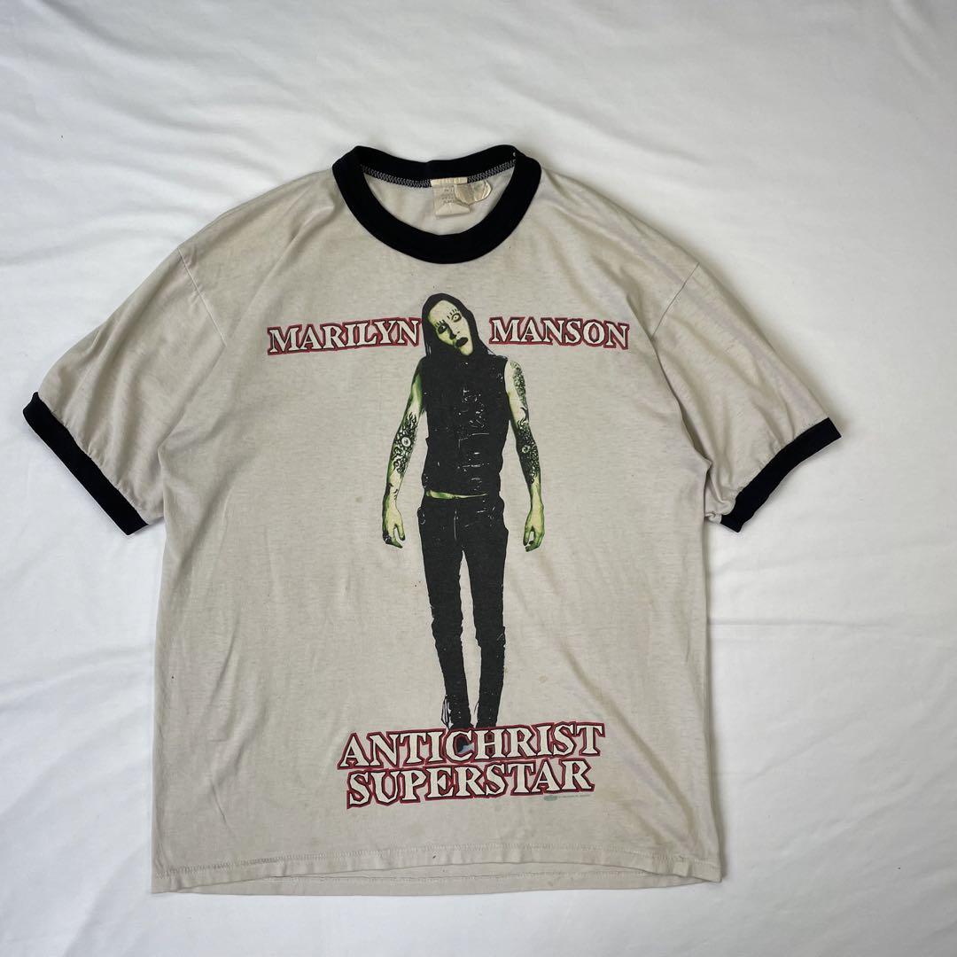 n1237 90s マリリンマンソン 当時物 USA製 リンガーTシャツ L 画像1