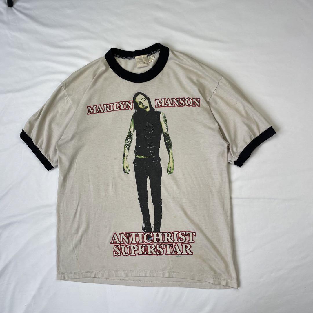 n1237 90s マリリンマンソン 当時物 USA製 リンガーTシャツ L 画像2