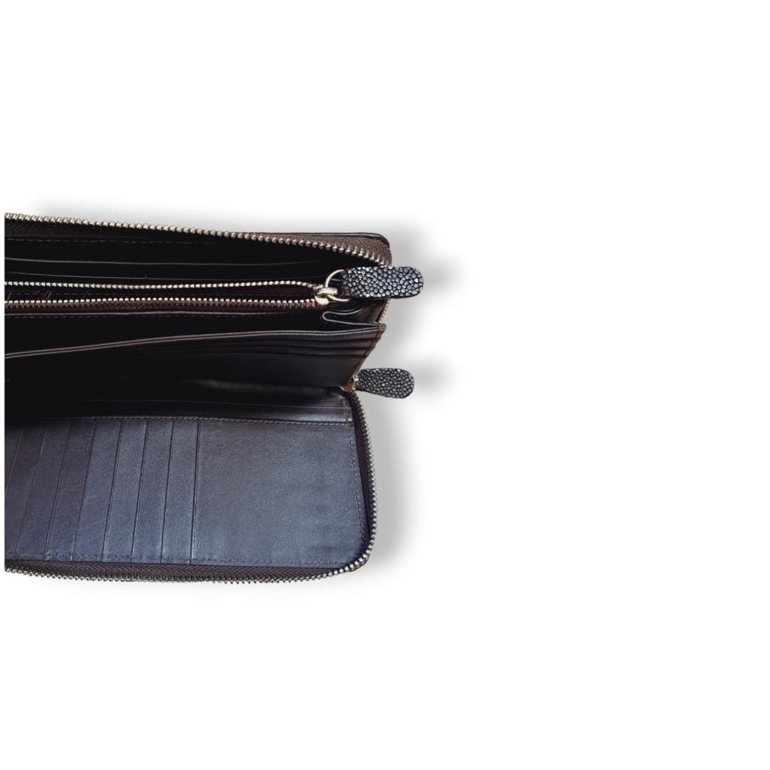 スティングレー 長財布 ポリッシュ加工 ウォレット ダークブラウン