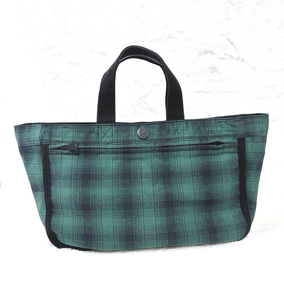 【美品】PORTER ポーター　ハンドバッグ　チェック柄 緑　廃盤品