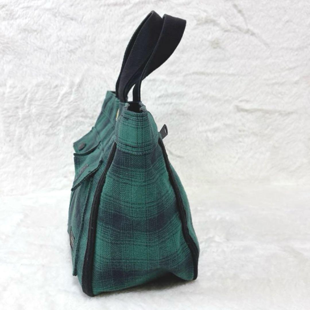 【美品】PORTER ポーター　ハンドバッグ　チェック柄 緑　廃盤品