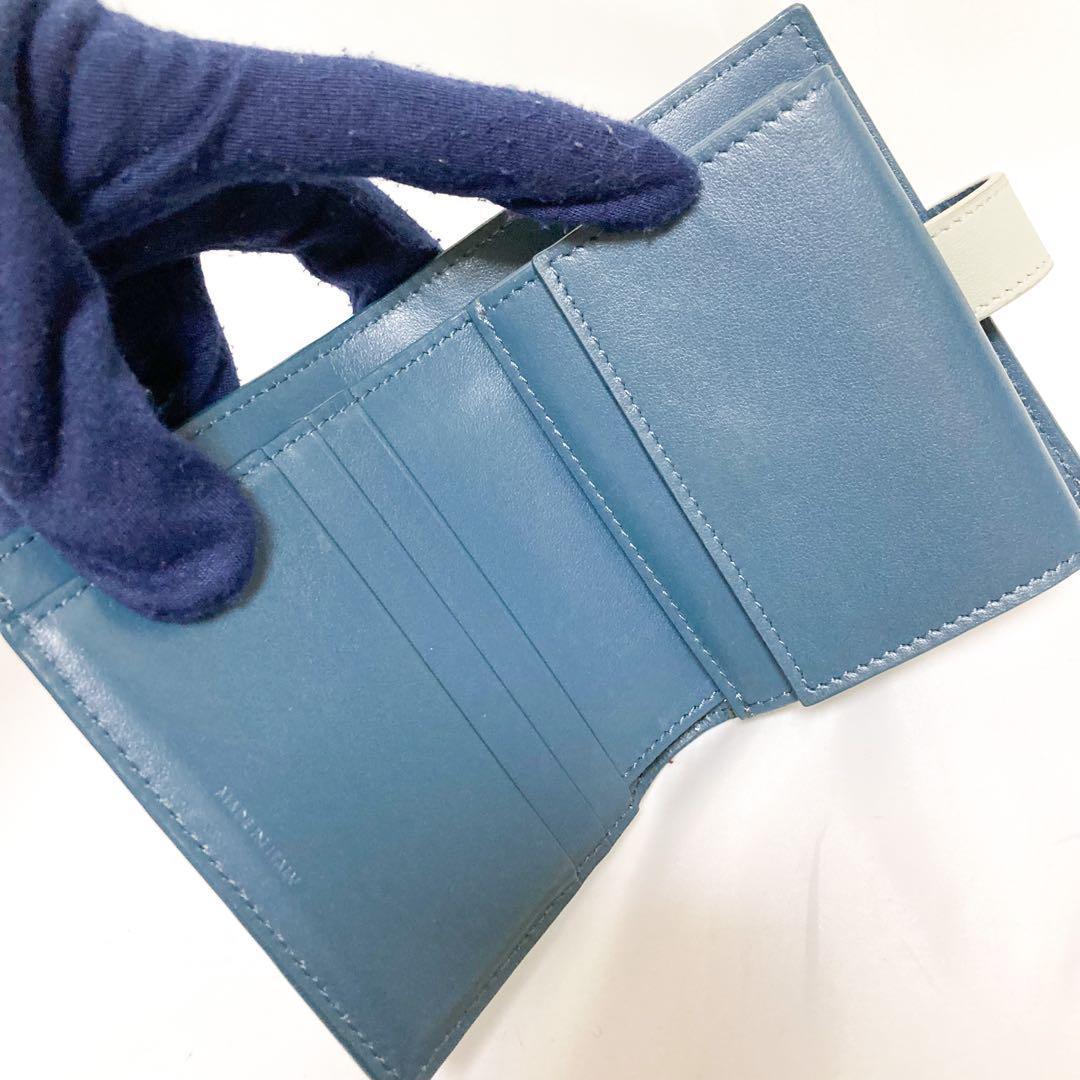 美品 セリーヌ　折り財布　スモール ストラップウォレット ブルー グレー