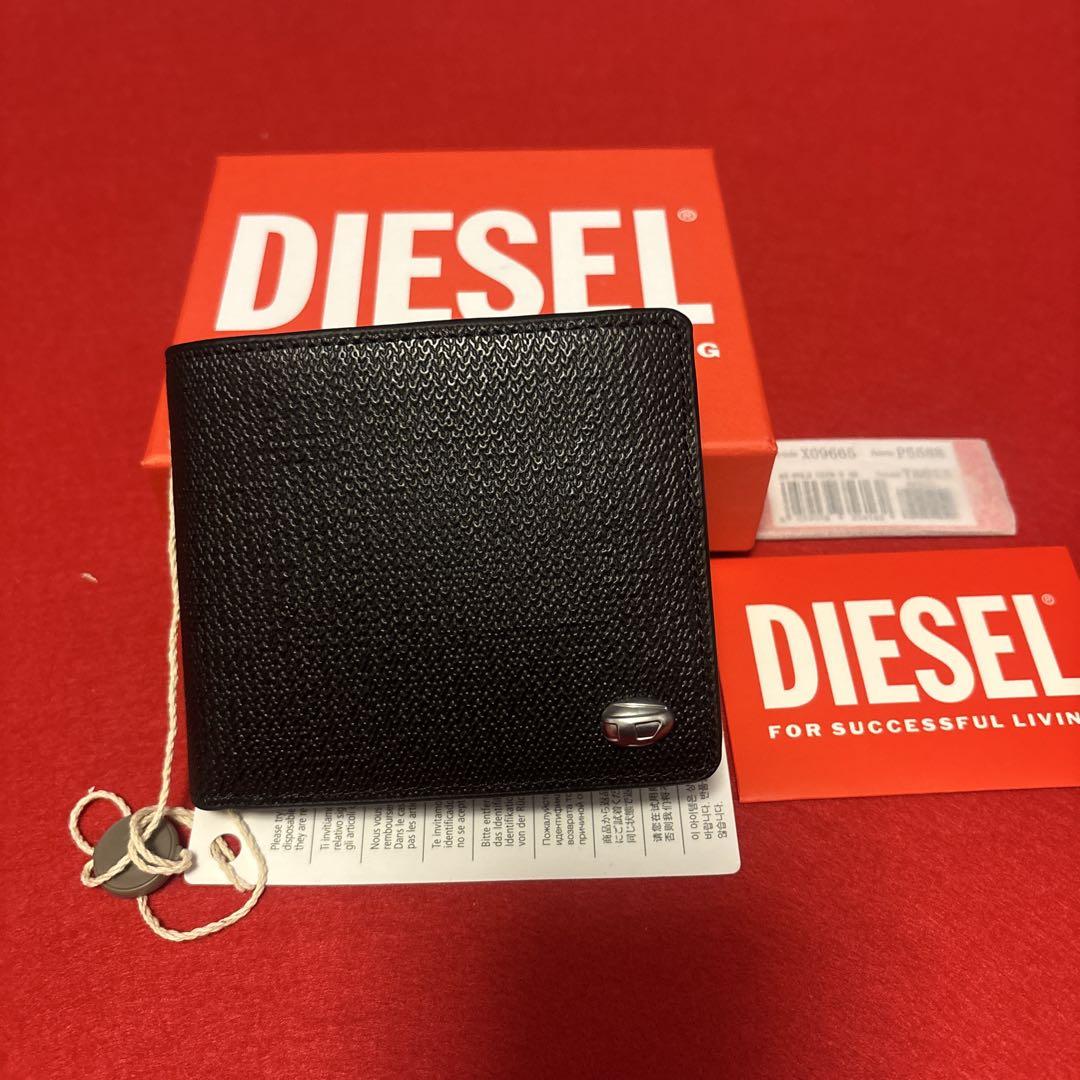 【箱付き・新品】ディーゼル DIESEL レザー ロゴ 折り財布 ブラック