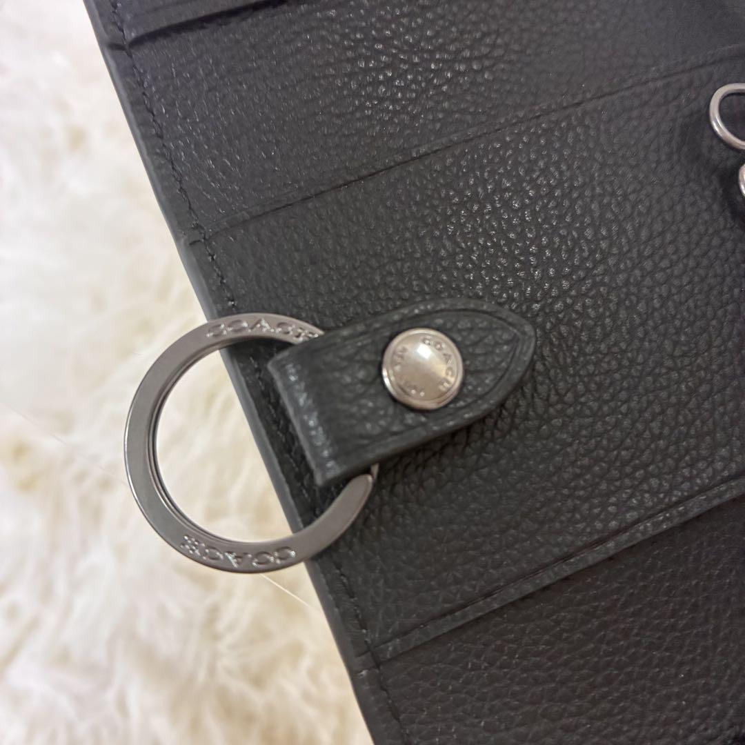 未使用級✨COACH ブラック レザー キーケース キーリング付　父の日